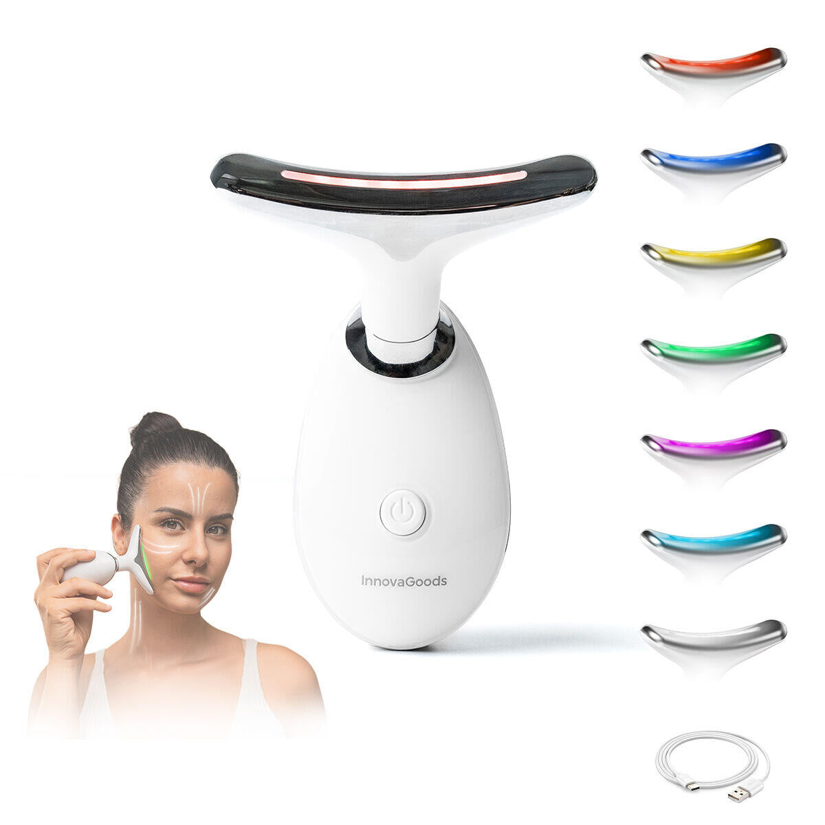 Massageador Facial Elétrico Reafirmante com LED, EMS e Calor